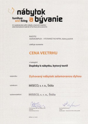 Miseco s.r.o - cena veľtrhu Nábytok a bývanie v Nitre - 14. marec 2012